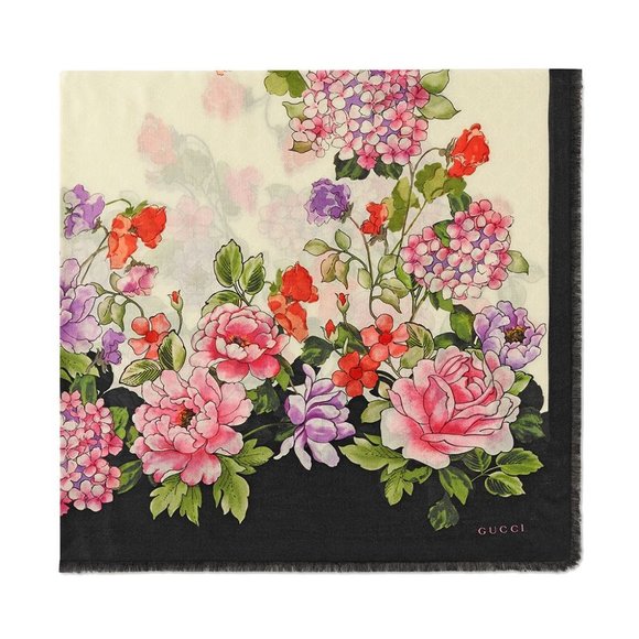Gucci Rising Flower Silk Scarf in White - Picture 2 of 6